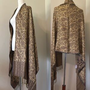 Boho Cashmere  Beautiful Printed Oversized Scarf Wrap Fringe Shawl Reversible